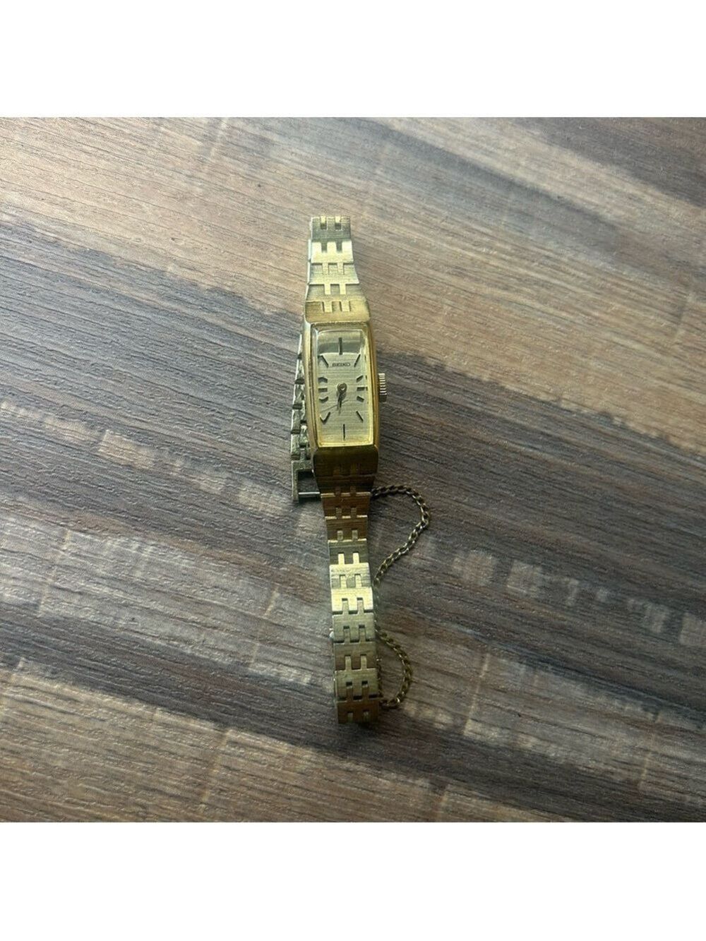Vintage Seiko Ladies Gold Tone Rectangular Tank Watch Japan Needs Battery